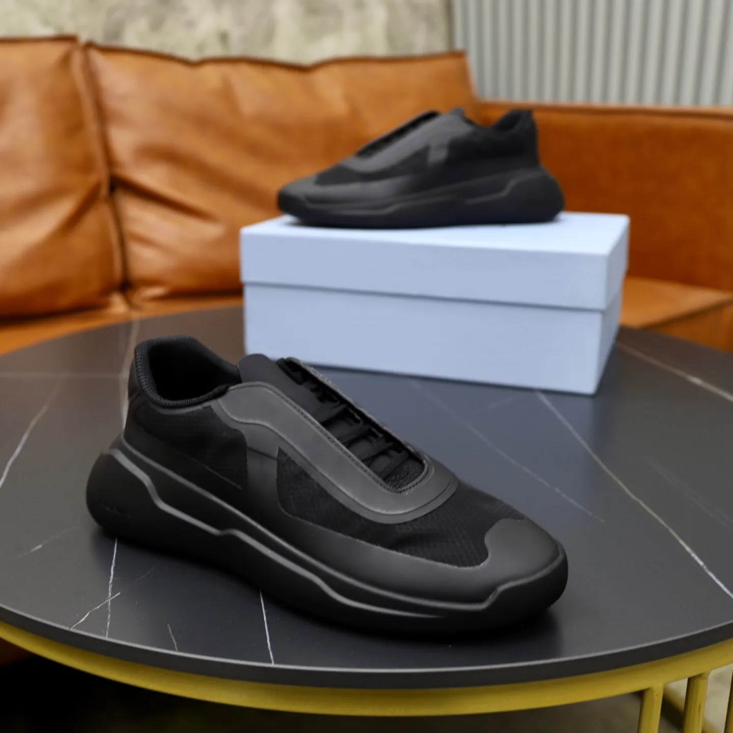Men's Shoes 💰760💰 PRADA America's Cup Recycled Nylon and Bike Fabric Sneakers Practical and innovative, these regenerated nylon sneakers are modern, with lightweight soles and minimalist details. The upper is decorated with temperature-locking adhesive tape, screen-printed ADA logo, nylon loop shoelaces, T sole, made of ultra-light foam rubber filling material, rubber pattern texture, sole height: 40 mm, removable fabric-covered insole, Size 39-44